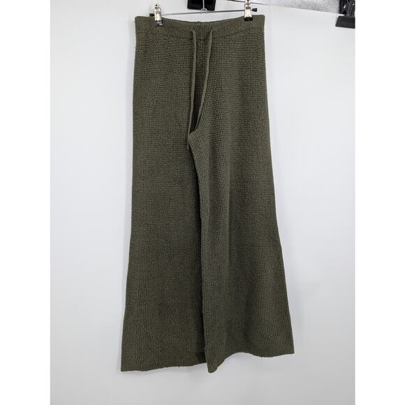 Aerie Waffle Knit Cozyup Skater Pant S Short Wide Leg Olive Green Oversized - Picture 1 of 8